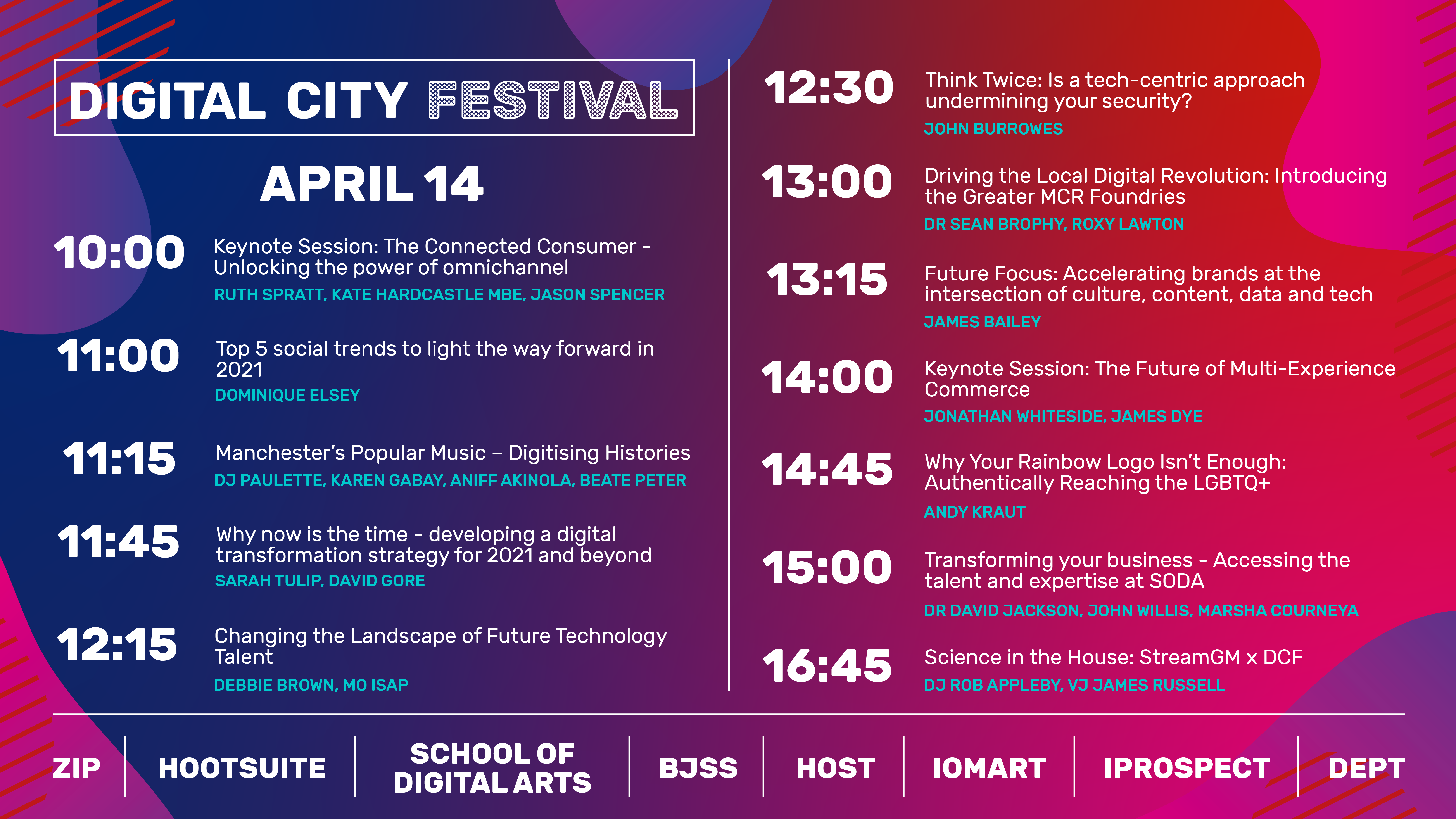 WEDNESDAY 14: Thought leadership continues at Digital City Festival with talks by Hootsuite's Dominique Elsey, Grindr's Andy Kraut, and ITV's Jason Spencer